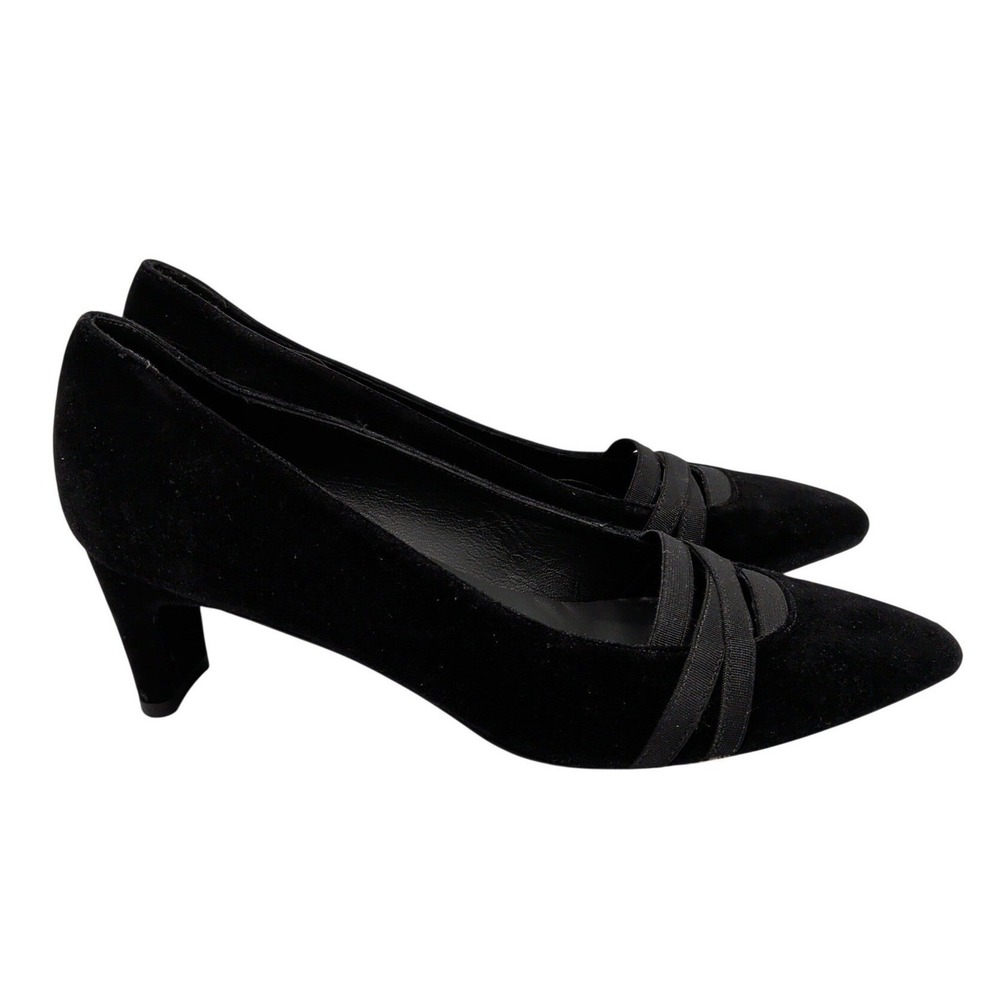 Stuart Weitzman Black Suede Pointed Toe‎ Pumps Criss Cross Strap 7.5 M Spain